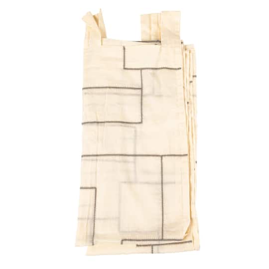 Hello Honey® 84" Ivory and Black Modern Cotton Curtain Panel with Geometric Embroidery